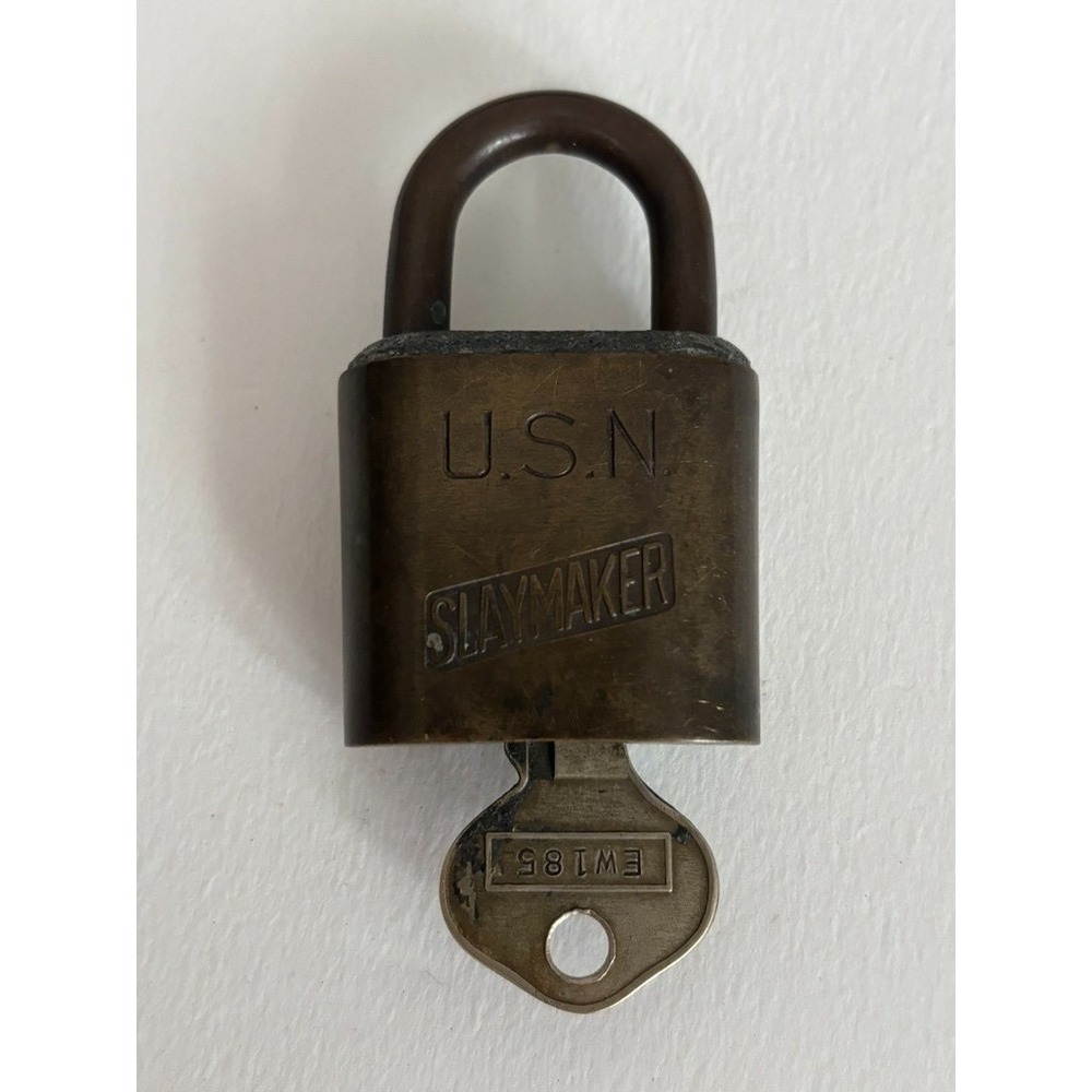 Vintage SLAYMAKER Brass Lock Made In USA Padlock Lock 1 Key Functioning 1950 Med